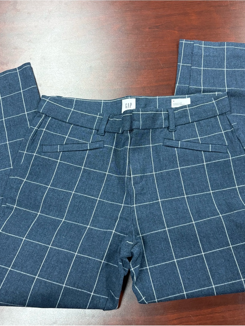 GAP Navy Windowpane Plaid High-Rise Trousers